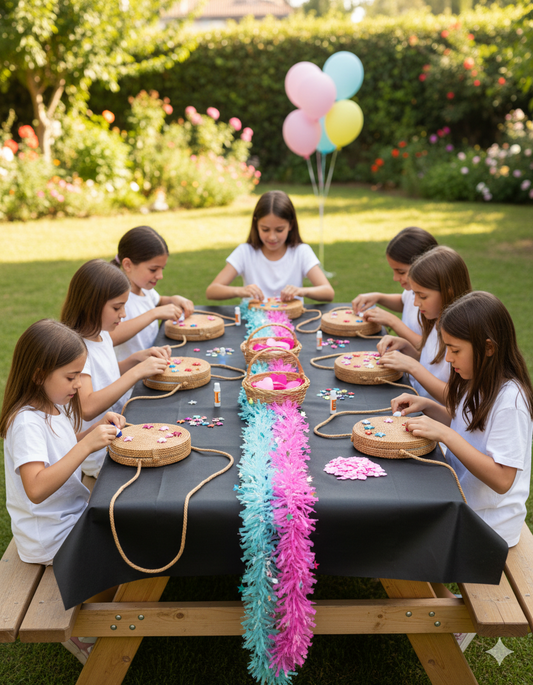 ערכות יצירה ליום הולדת: 🧳תיקי קש אופנת מיני קוריאני (חבילה ל-🔟 בנות)
